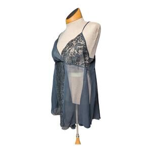 Vtg 1990s Victoria's Secret Gold Label Black Sheer Lace Asymmetrical Teddy L